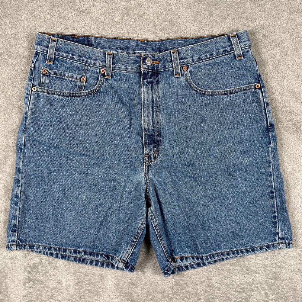 VINTAGE Levis Shorts Mens 38 Blue Jean 550 Medium Wash Denim Red Tab 90s Y2K *